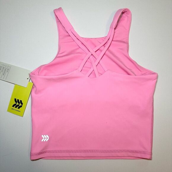 All In Motion Berry Pink Bubblegum Crop Tank Built in Bra Girl's SMALL (6-7) NWT - Picture 2 of 10